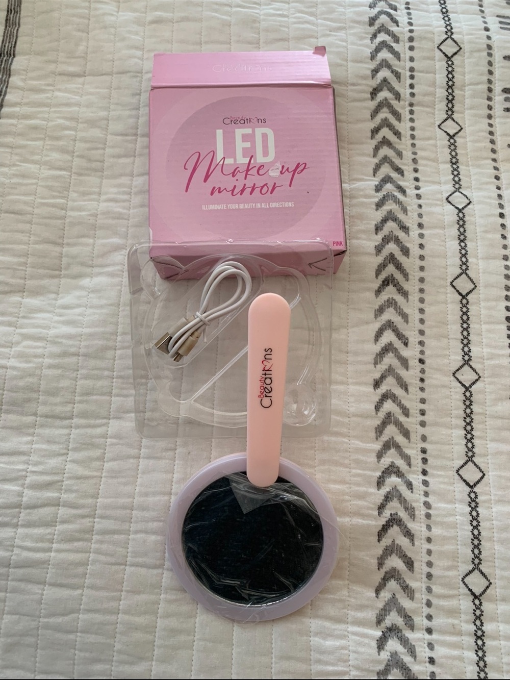 Beauty Creations Pink LED Makeup Mirror with USB Rechargeable Light